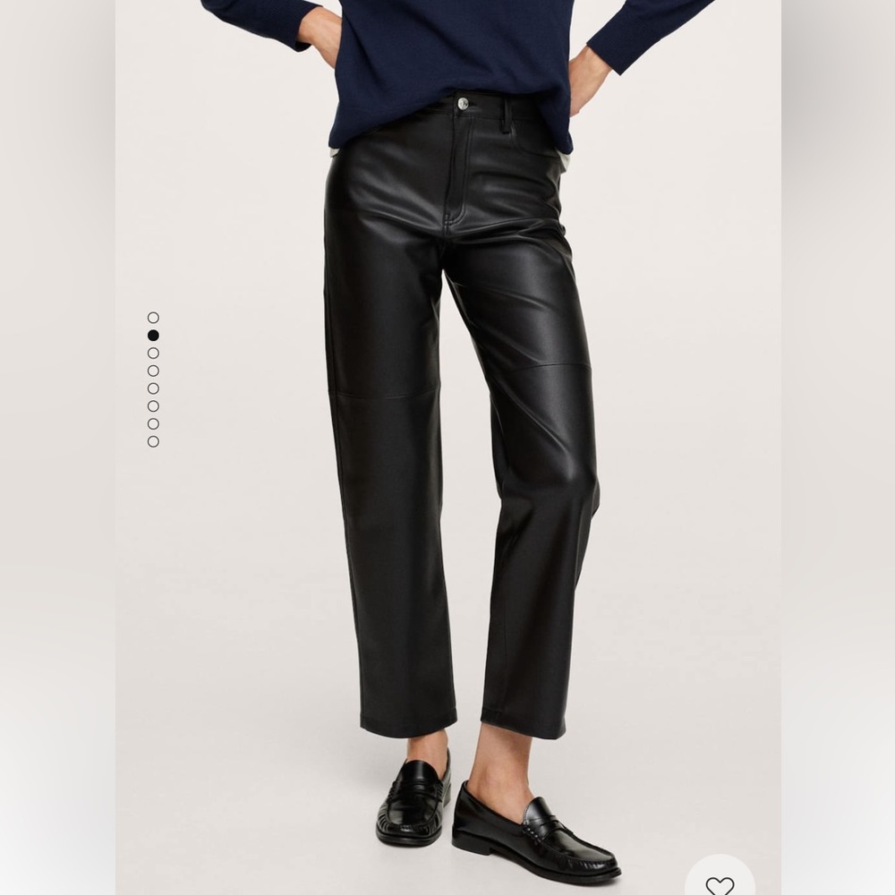 Mango Leather effect straight trousers